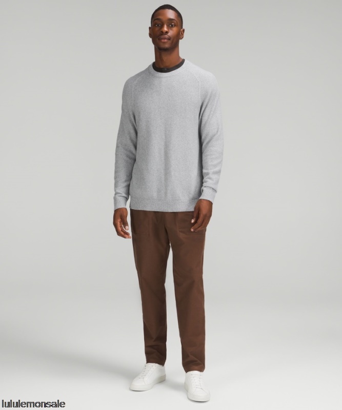 Lululemon Deutschland DELULU934 | Lululemon Deutschland Melierter Möwengrauer Strukturierter Strickpullover Mit Rundhalsausschnitt